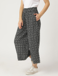 Linen Mix Printed Wide Leg Culottes