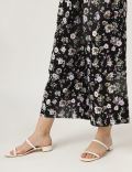 Linen Mix Floral Print Wide Leg Culottes