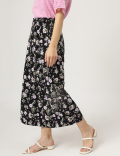 Linen Mix Floral Print Wide Leg Culottes
