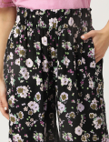 Linen Mix Floral Print Wide Leg Culottes