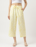 Linen Blend Printed Wide Cropped Pants