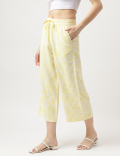 Linen Blend Printed Wide Cropped Pants