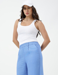 Linen Viscose Crop wide Leg Trousers
