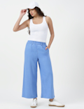Linen Viscose Crop wide Leg Trousers