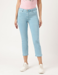 Cropped High Waist Button Front Jeans