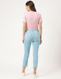 Cropped High Waist Button Front Jeans