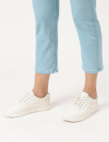 Cropped High Waist Button Front Jeans