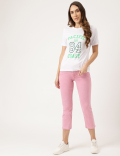 Cropped High Waist Button Front Jeans