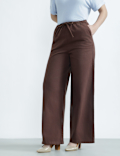 Cotton Rich Drawstring Wide Leg Trousers