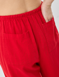 Linen Rich Embroidered Wide Leg Trousers