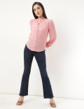 Cotton Mix Plain Slim Flared Jeans