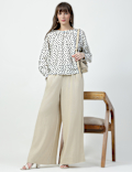 Linen Rich Plain Relaxed Fit Trousers