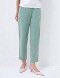 High Waisted Pleat Front Tapered Trousers