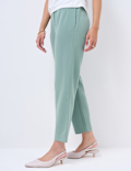 High Waisted Pleat Front Tapered Trousers