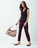 High Waisted Pleat Front Tapered Trousers
