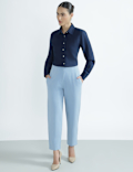 High Waisted Pleat Front Tapered Trousers