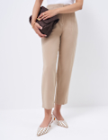 High Waisted Pleat Front Tapered Trousers