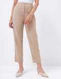 High Waisted Pleat Front Tapered Trousers