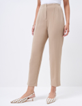 High Waisted Pleat Front Tapered Trousers