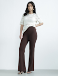 Slim Fit Pleat Front Flared Trousers