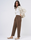 Linen Rich Pleat Front Cropped Trousers
