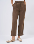 Linen Rich Pleat Front Cropped Trousers
