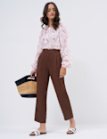 Linen Rich Pleat Front Cropped Trousers