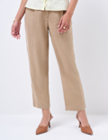 Linen Rich Pleat Front Cropped Trousers