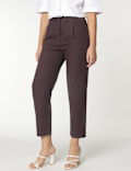 Linen Mix Plain Straight Leg Trousers