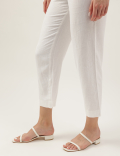 Linen Mix Plain Straight Leg Trousers