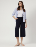 Linen Mix Plain Wide Leg Trousers