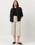 Linen Mix Plain Wide Leg Trousers