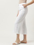 Linen Mix Plain Wide Leg Trousers