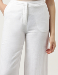 Linen Mix Plain Wide Leg Trousers
