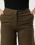 Linen Mix Plain Wide Leg Trousers