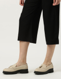 Linen Mix Plain Wide Leg Trousers