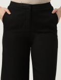 Linen Mix Plain Wide Leg Trousers