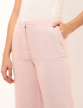 Linen Mix Plain Cropped Fit Trouser