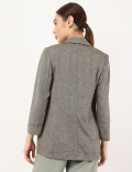 Flax Mix Self Design Lapel Collar Shrug