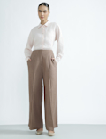 Linen Rich Pleated Wide Leg Trousers