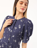 Pure Viscose Floral Round Neck Dress