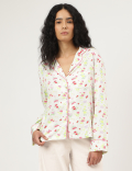 Floral Print Notched Lapel Sleepwear Top