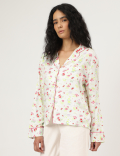 Floral Print Notched Lapel Sleepwear Top