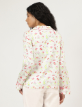 Floral Print Notched Lapel Sleepwear Top