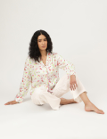 Floral Print Notched Lapel Sleepwear Top
