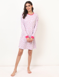 Viscose Mix Polka Print Round Neck Dress