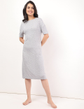 Viscose Mix Printed Round Neck Night Dress