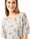 Cotton Mix Printed Round Neck Nightdress