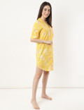 Pure Cotton Printed Lapel Neck Night Dress