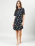 Printed Midi Round Neck Night Dress